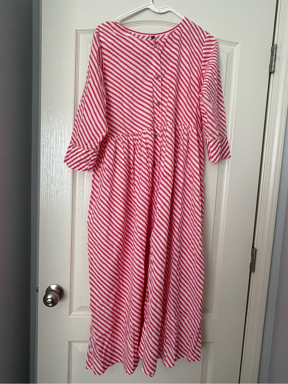 Indian Pink Striped Long Sleeve Button-Front Kurti